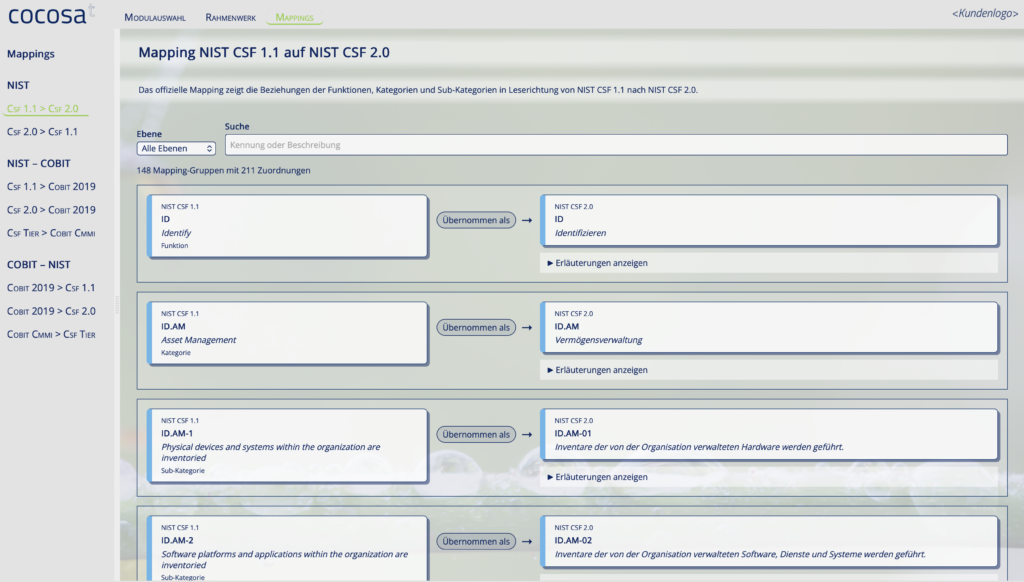 Mapping NIST CSF 1.1 auf 2.0